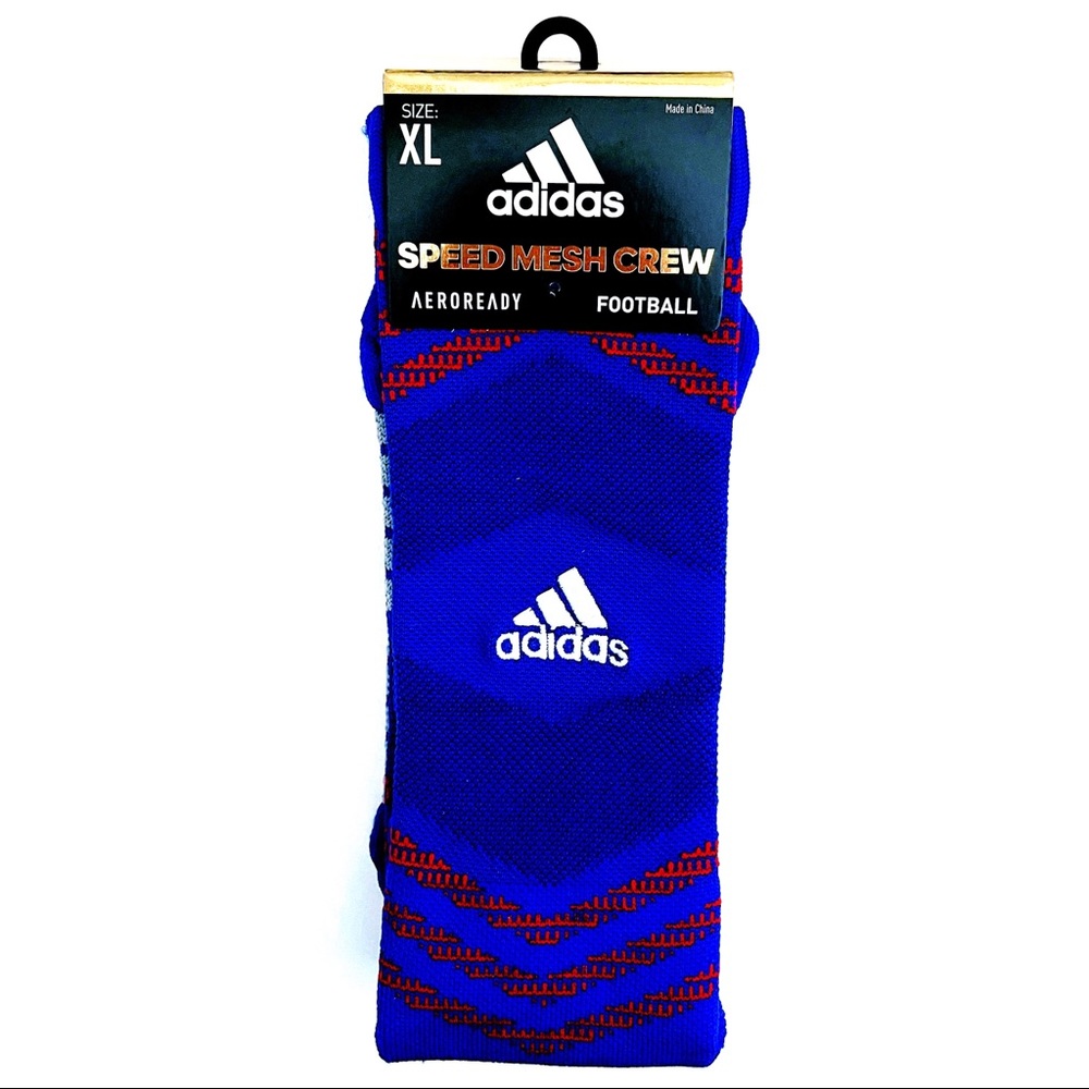 Adidas Speed Mesh Football Crew Socks Blue Red Mens Size XL - Picture 1 of 5